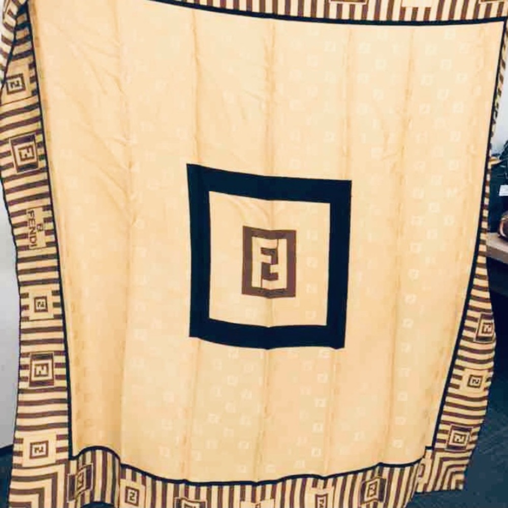 FENDI Vintage 100% Silk Logo Scarf Made In Italy